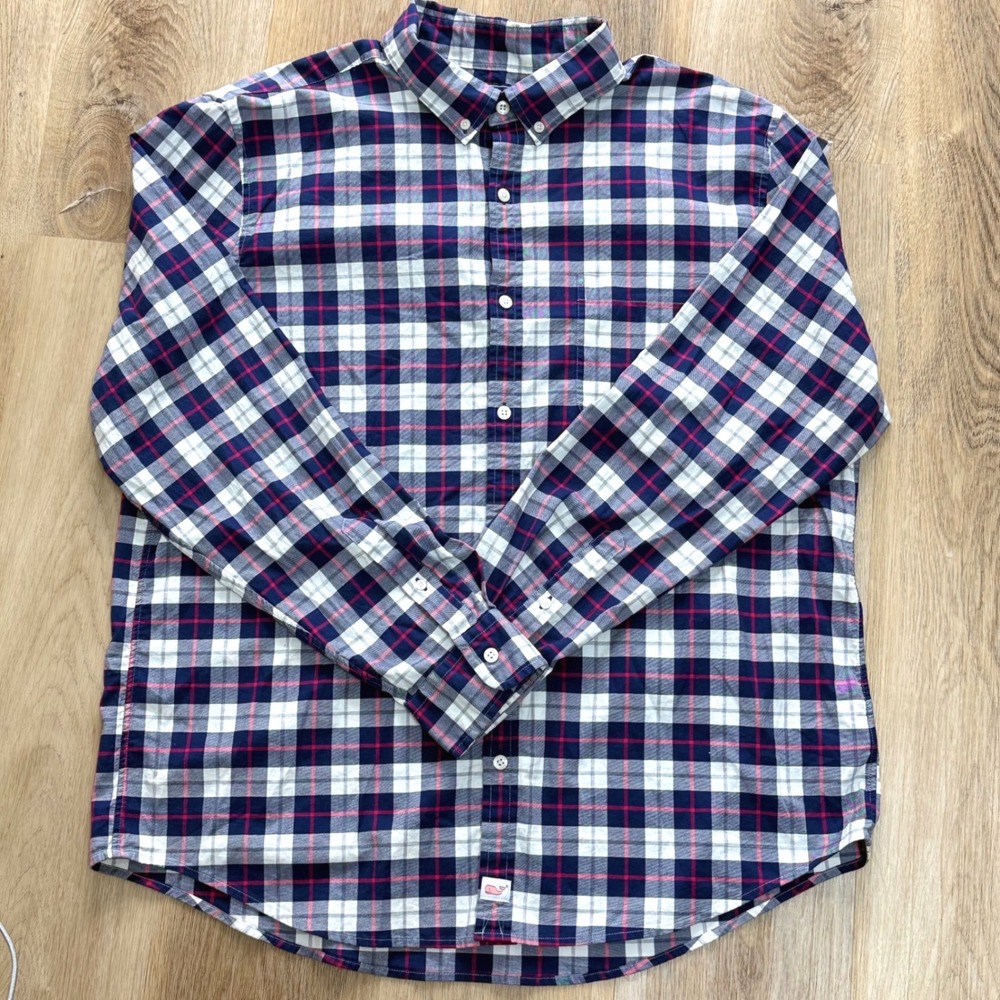 Vineyard Vines Navy/White/Pink Slim Fit Murray Shirt Mens XL Preppy Coastal Fall - Picture 2 of 10